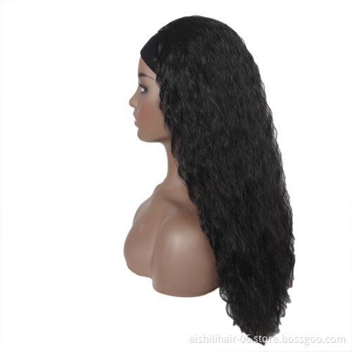 Wholesale  heat resistant black long water wave headband wigs 20inch afro headband wigs for black women